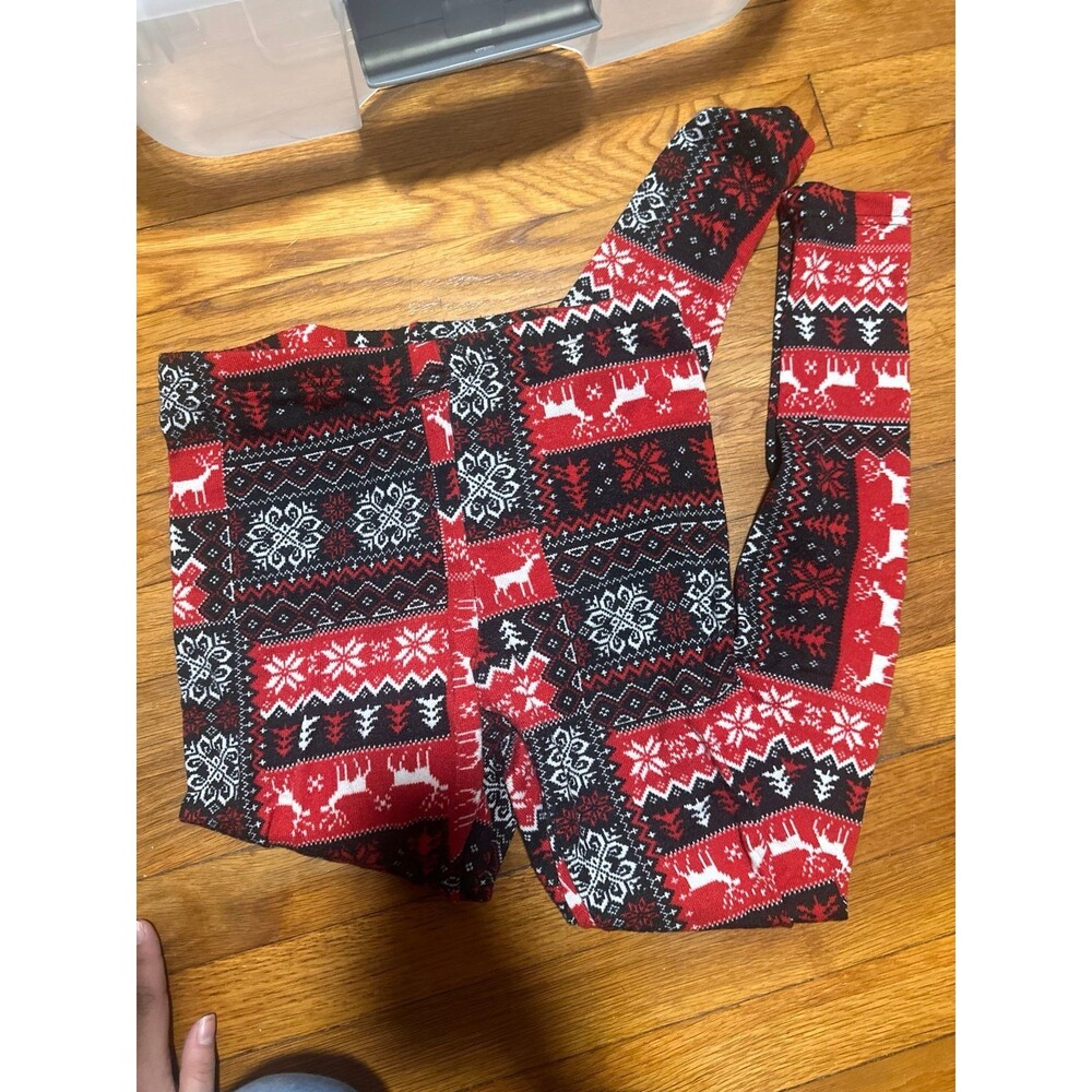 Faded Glory Red Black White Nordic Print Leggings